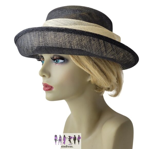 Black and Cream Dress Hat Sinamay Church Hat Adjustable Hat Kentucky Derby Hat - Picture 8 of 16